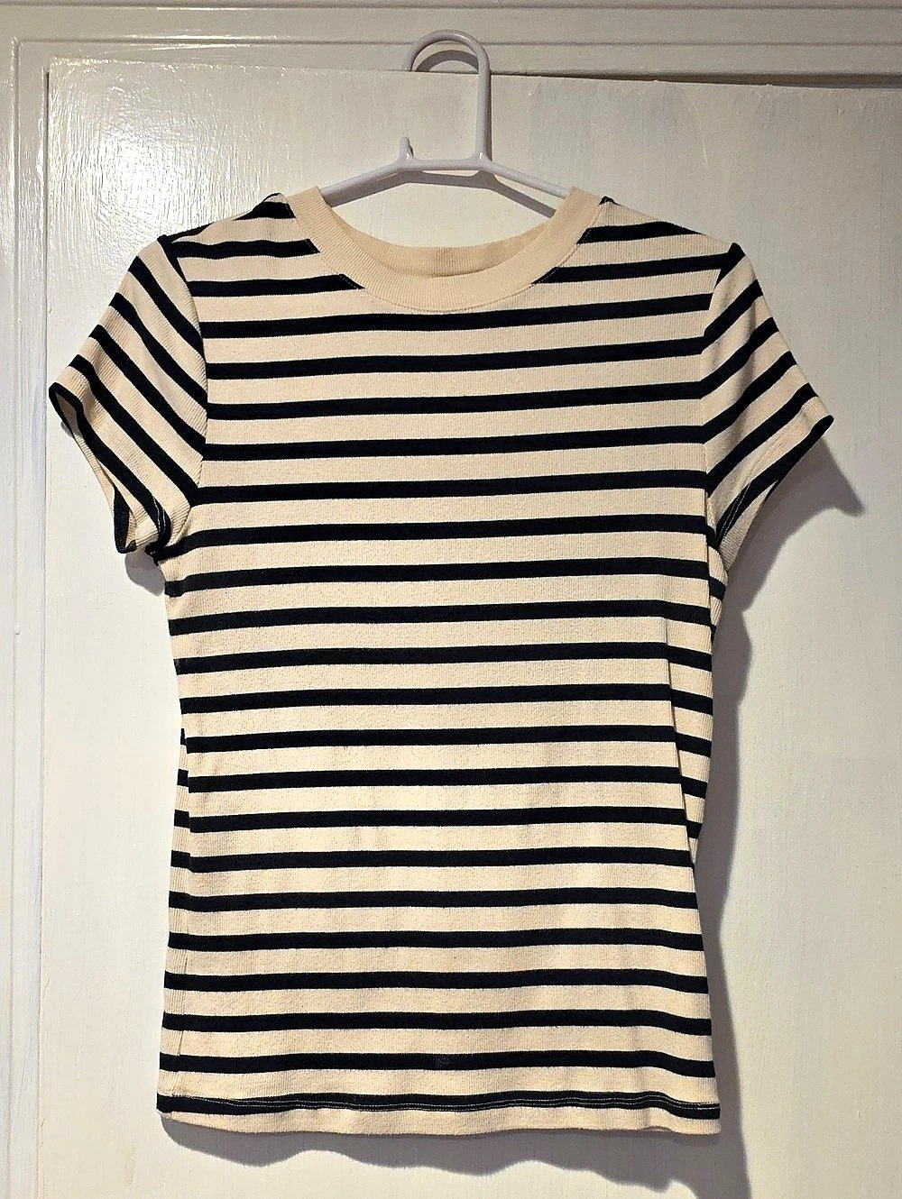 Striped Short Sleeve Top in Black & Cream